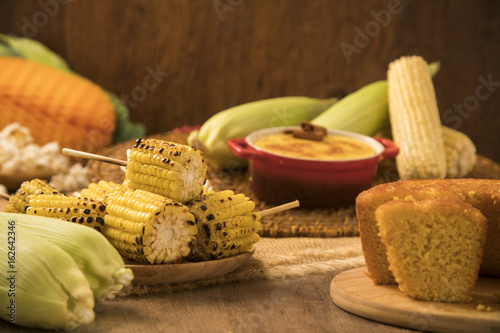 Grilled corn on the table with typical Brazilian junina food