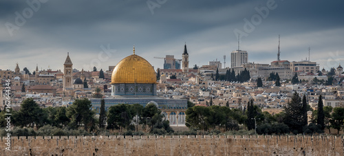 Temple Mount with Dome of the Rock from Dominus Flevit church in Jerusalem, Israel