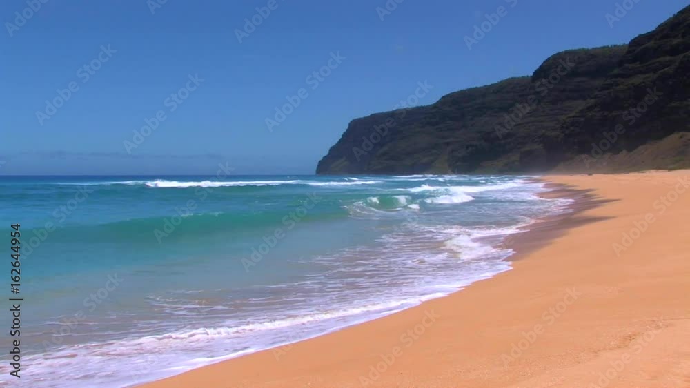 Polihale Beach, Kauai, steady shot with natural stereo sounds Mesmerizing waves rolling into the pristine soft sandy stretch of Polihale Beach on Kauai, Hawaii Polihale Beach, Kauai, steady shot with natural stereo sounds Mesmerizing waves rolling into the pristine soft sandy stretch of Polihale Beach on Kauai, Hawaii