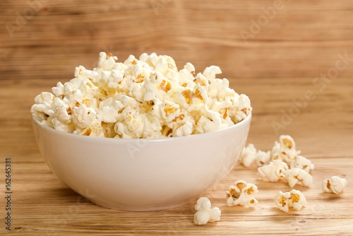 popcorn on wooden background