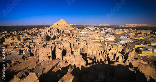 Panorama of old city Shali and mountain Dakrour in Siwa oasis, Egypt