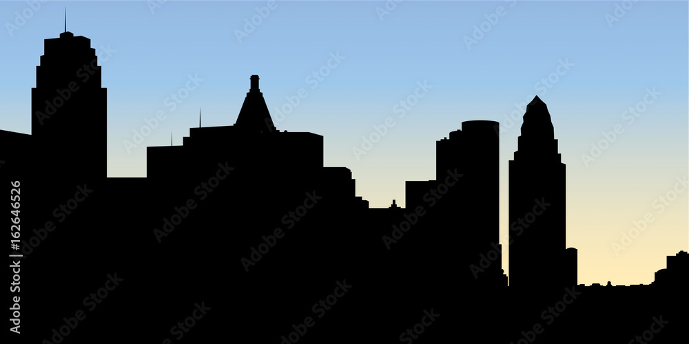 Skyline silhouette of the city of Cincinnati, Ohio, USA.