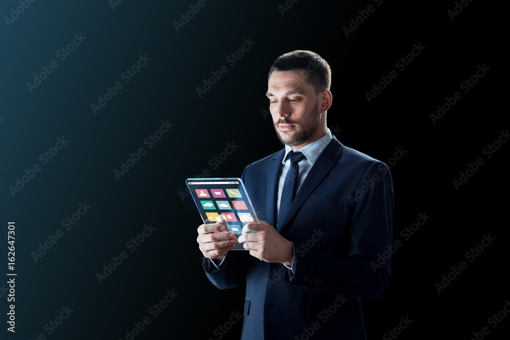 businessman working with transparent tablet pc businessman working with transparent tablet pc