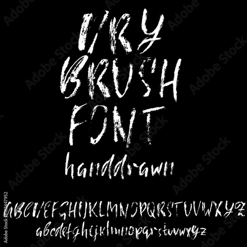 Hand drawn dry brush font. Modern brush lettering. Grunge style alphabet. Vector illustration.