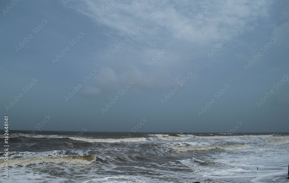 High water beach in Monsoon storm Goa