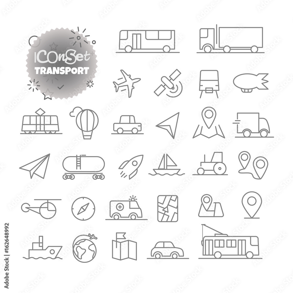 Simple icons collection. Web and mobile app outline icons set. Transport Simple icons collection. Web and mobile app outline icons set. Transport