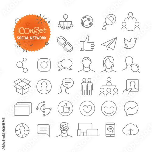 Outline icon set. Web and mobile app thin line icons. Social network