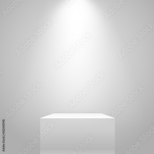 White illuminated stand on the wall. Vector mockup