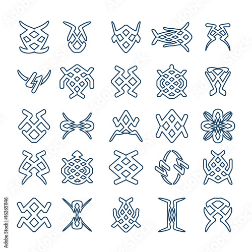 Set of design geometric fancy abstract characters for tattoo
