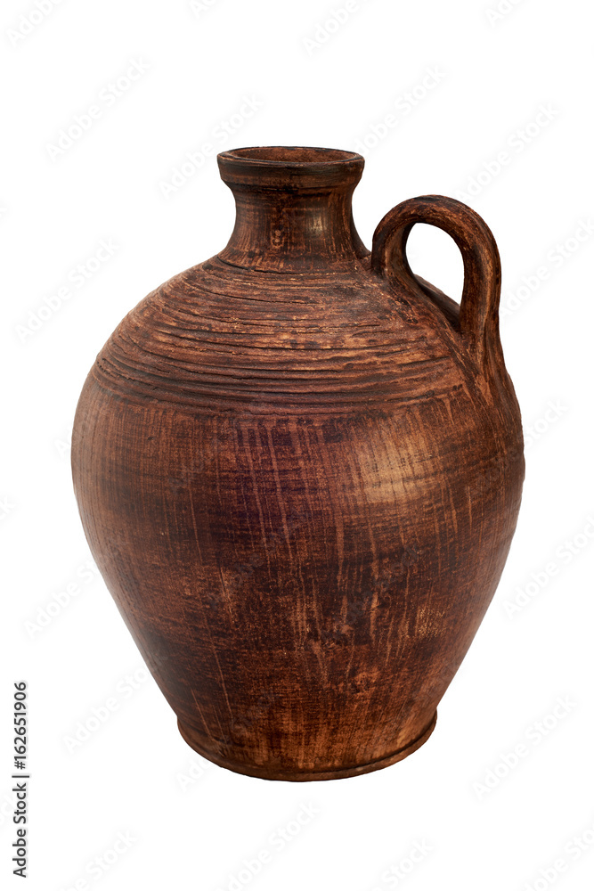 Monochrome handmade jug. Isolated on a white background
