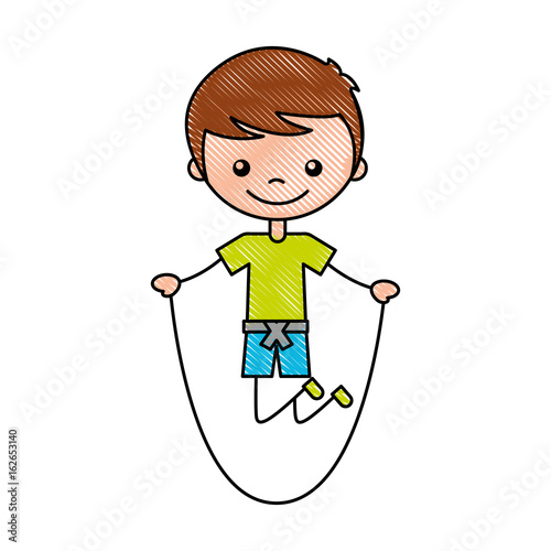 cute boy jumping rope character icon vector illustration design