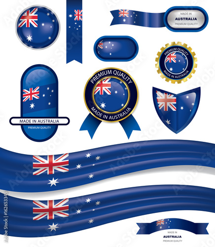 Made in Australia Seal, Australian Flag (Vector Art)