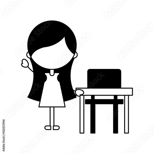 cute girl with school chair character icon vector illustration design