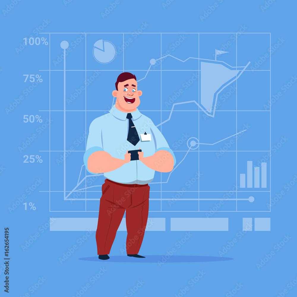 Business Man Over Finance Chart Graph Background Cartoon Businessman Flat Vector Illustration Business Man Over Finance Chart Graph Background Cartoon Businessman Flat Vector Illustration