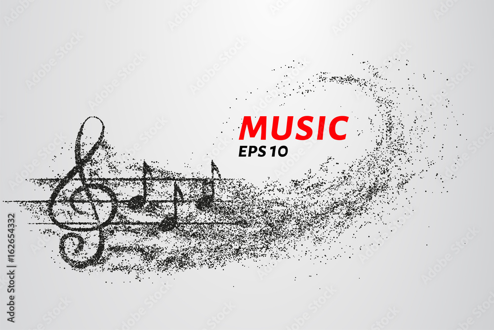 Fototapeta premium Treble clef and notes of the particle. Music logo made of small circles.
