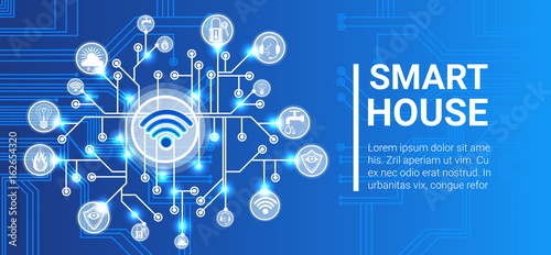 Smart House Technology Control System Icon Infographic With Copy Space Vector Illustration