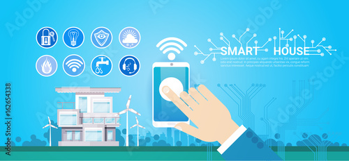 Smart House Technology Control System Icon Infographic With Copy Space Vector Illustration