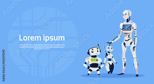 Modern Robot Group Futuristic Artificial Intelligence Technology Concept Flat Vector Illustration
