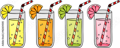 Fresh orange, grapefruit, lemon and lime juice citrus fruits
