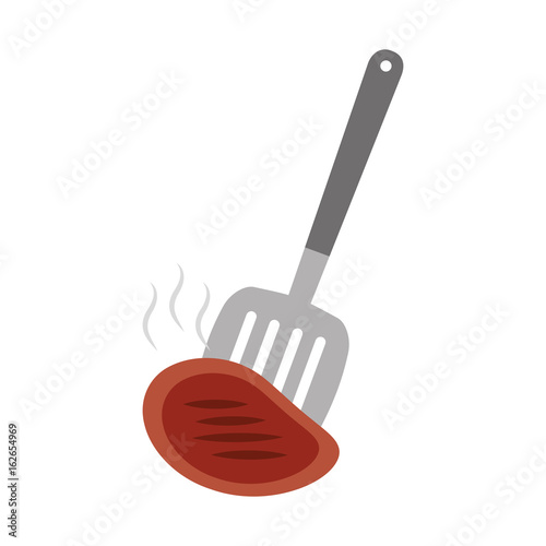 kitchen spatula tool with meat vector illustration design