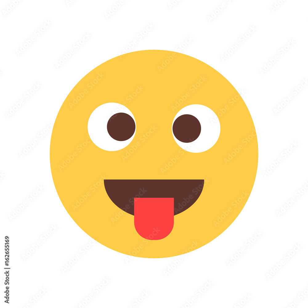 Fototapeta premium Yellow Smiling Cartoon Face Show Tongue Fool Emoji People Emotion Icon Flat Vector Illustration