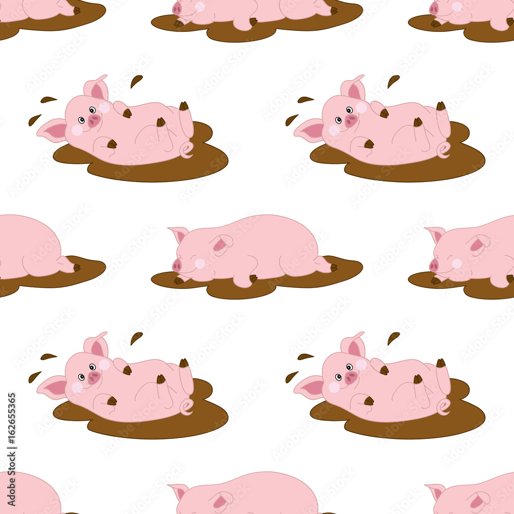 Obraz premium Vector Seamless Pattern with Cute Pigs. Vector Baby Pig. Pig Seamless Pattern Vector Illustration.