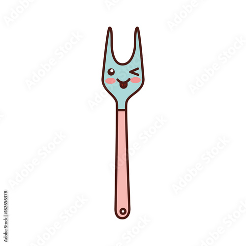 fork cutlery kawaii character vector illustration design