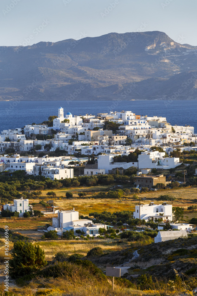 View of Adamantas harbour town of Milos island in Greece.
