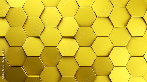Fototapeta gold displaces hexagons background.3d illustration render.