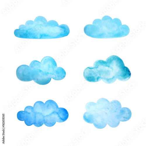 Set of watercolor clouds. Vector illustration