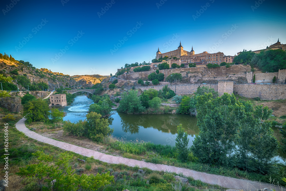 Aerial top view of Toledo, historical capital city of Spain
