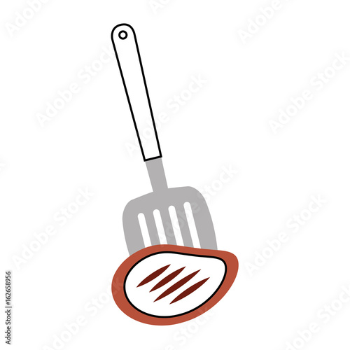 kitchen spatula tool with meat vector illustration design