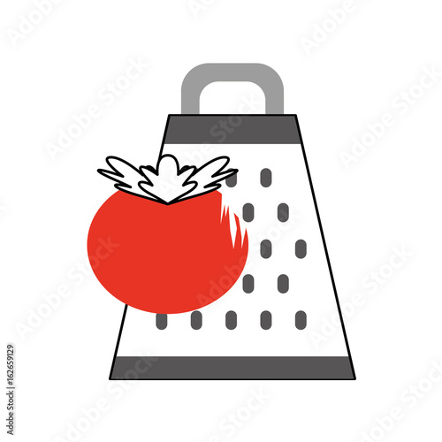 Kitchen grater with tomato vector illustration design