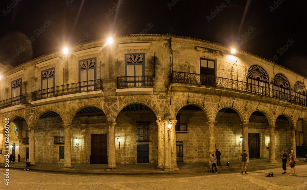 HAVANA, CUBA - FEB 20, 2016: Casa de Lombillo building on Plaza de la Catedral square in Habana Vieja.