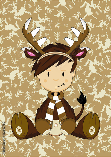 Cartoon Kid in Reindeer Costume