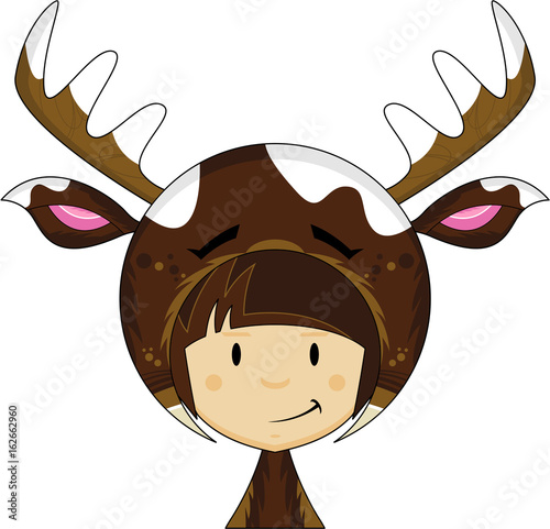 Cartoon Kid in Reindeer Costume