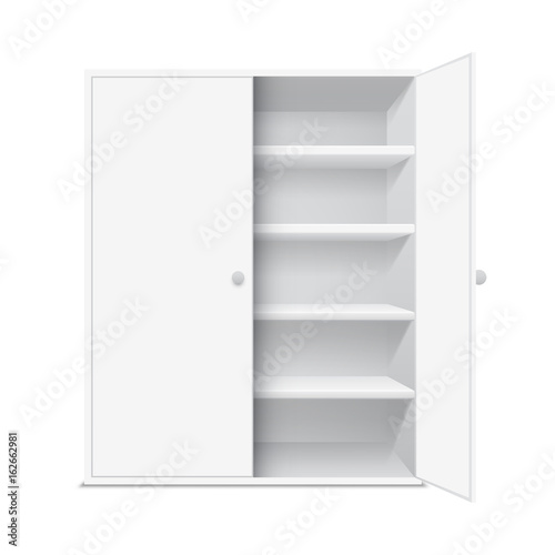 White cabinet with open door, isolated on white