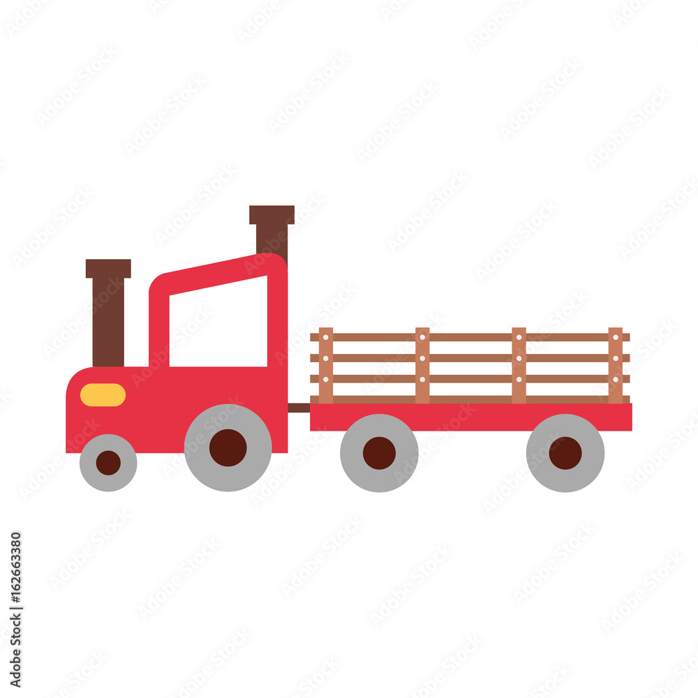Fototapeta premium tractor farm with carriage vector illustration design