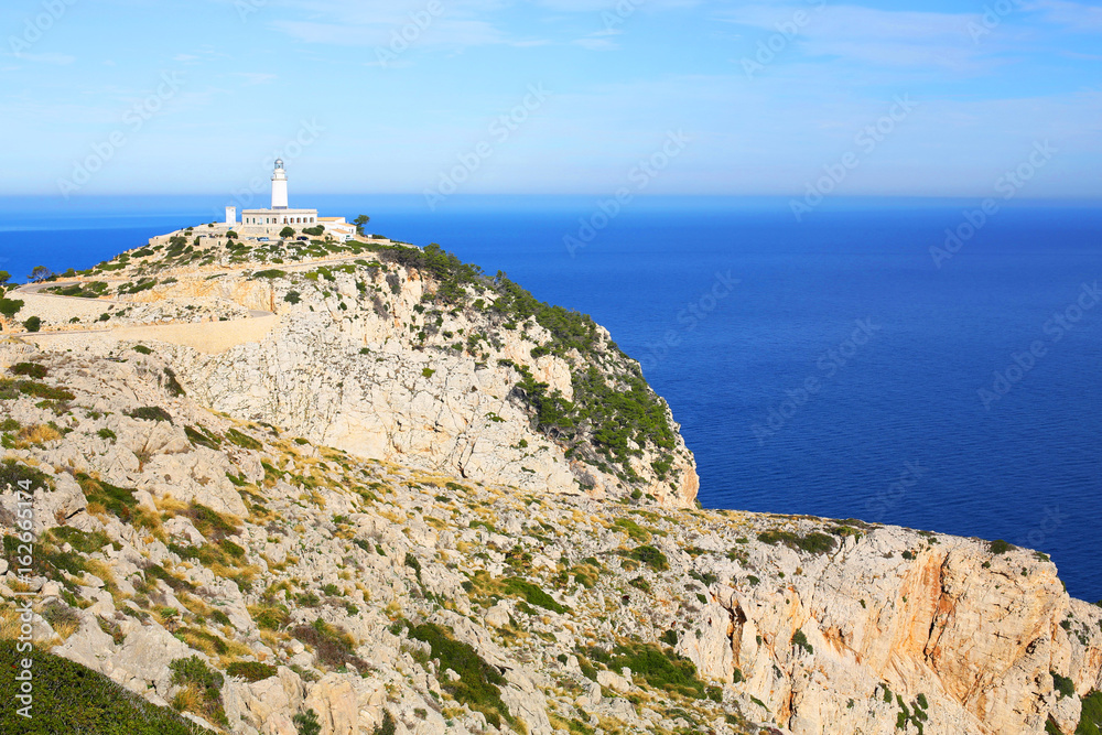Historic Cape Formentor Lighthouse on Majorca Island, Balearic Islands, Spain