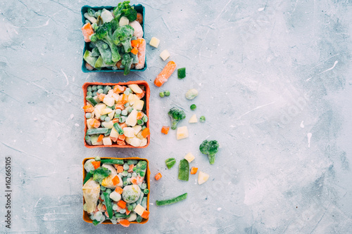 Mixed Frozen various vegetables surface top view background