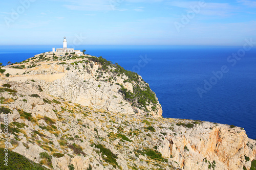 Historic Cape Formentor Lighthouse on Majorca Island, Balearic Islands, Spain