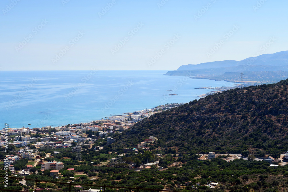 View from the mountains down to bay of Malia, Crete (Greece)