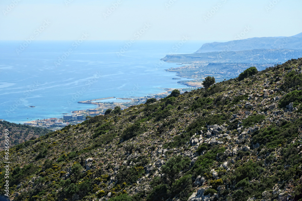 View from the mountains down to bay of Malia, Crete (Greece)