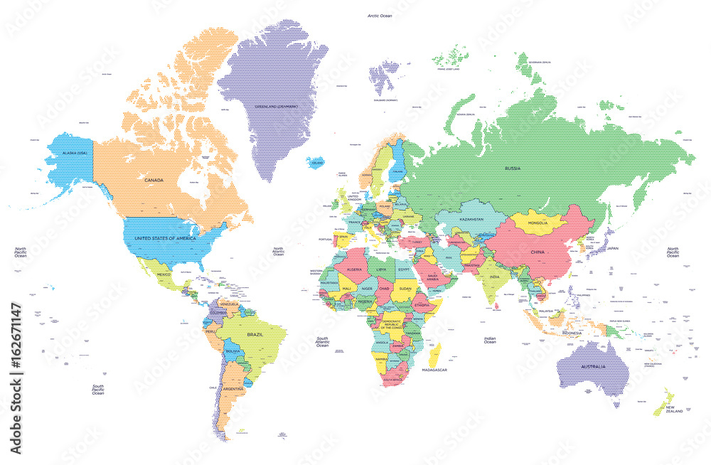 Fototapeta Kropkowana polityczna mapa świata ze stolicami