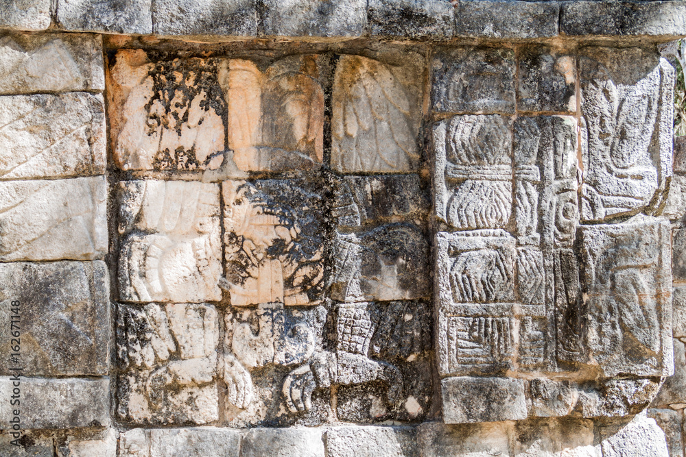 Detail of the ruins at the archeological site Chichen Itza, Mexico