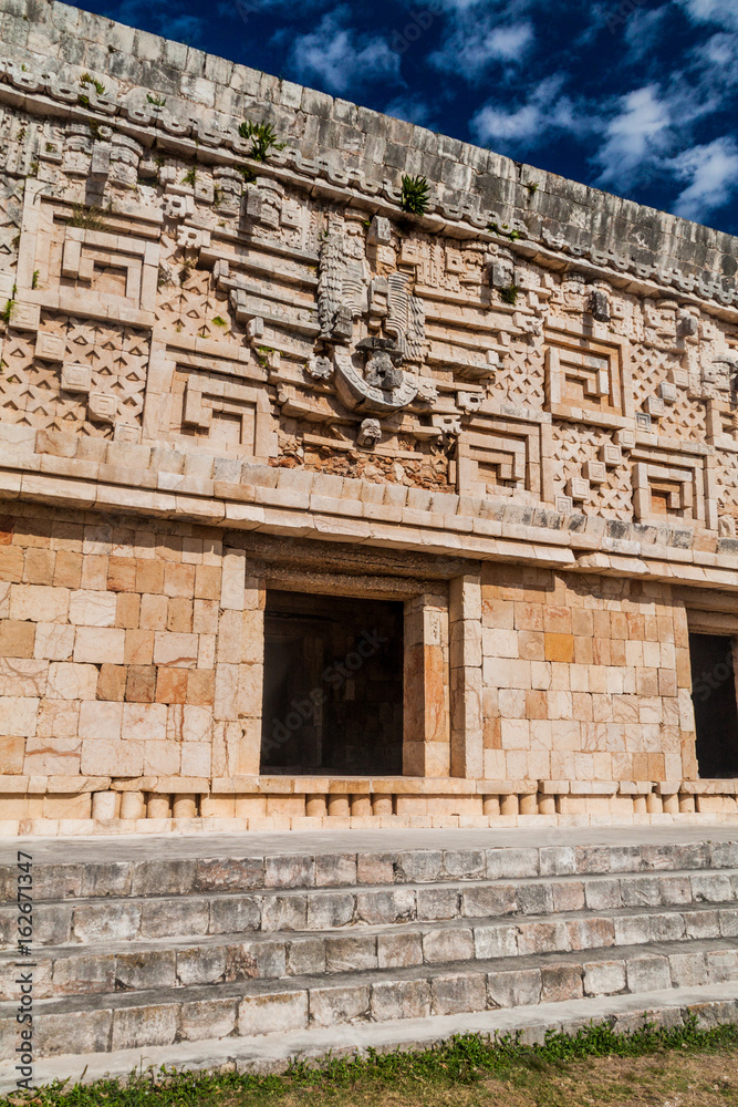 Palacio del Gobernador (Governor's Palace) building in the ruins of the ancient Mayan city Uxmal, Mexico