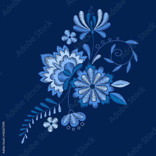Vector design for collar t-shirts and blouses. Colorful ethnic flowers neck line. Embroidery for Fashion. Vector illustration.