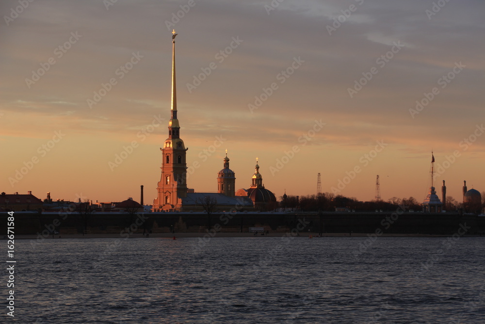 Naklejka premium Россия, Санкт-Петербург, Петропавловская крепость на закате