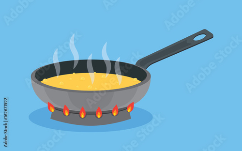 Fotografie, Obraz Frying pan with butter on fire, cooking food