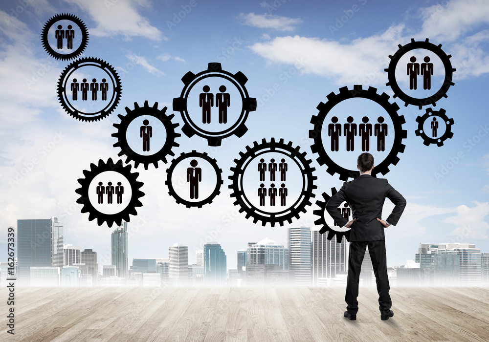 Social connection concept drawn on screen as symbol for teamwork and cooperation